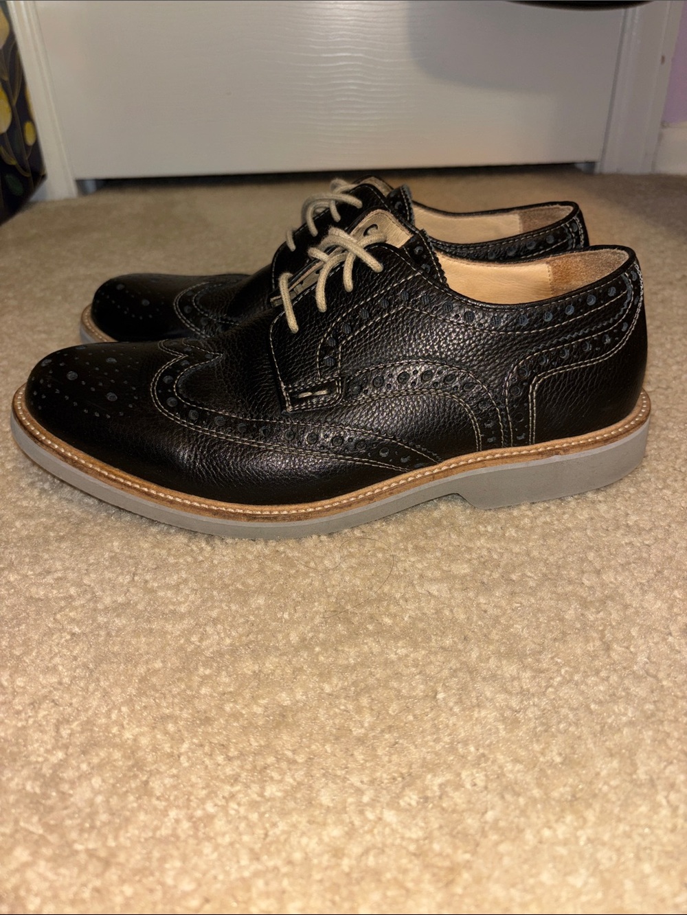 1901 Black Wingtip Oxfords with Cream Laces